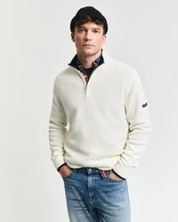 Gant Strickpullover RIBBED COTTON HALF ZIP Creme/Weiß