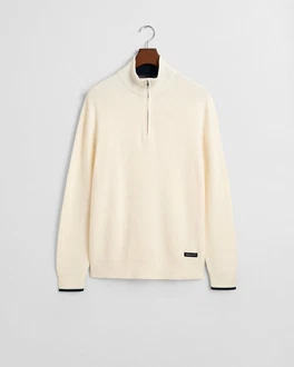 Gant Strickpullover RIBBED COTTON HALF ZIP Creme/Weiß