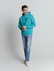 NO EXCESS Sweatshirt Hoodie Sunset - Relaxed Fit Türkis/Gelb/Hellblau/Grün/Mintgrün