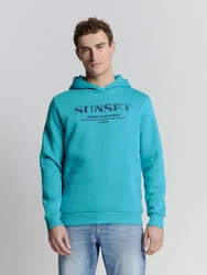 NO EXCESS Sweatshirt Hoodie Sunset - Relaxed Fit Türkis/Gelb/Hellblau/Grün/Mintgrün