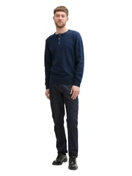 TOM TAILOR Strickpullover Henley Dunkelblau/Hellblau/Blau