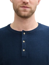 TOM TAILOR Strickpullover Henley Dunkelblau/Hellblau/Blau