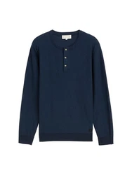 TOM TAILOR Strickpullover Henley Dunkelblau/Hellblau/Blau
