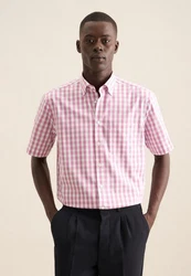 Seidensticker Businesshemd Regular Button-Down-Kragen Karo Rosa/Rot/Dunkelrot