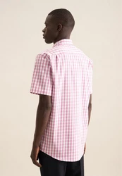 Seidensticker Businesshemd Regular Button-Down-Kragen Karo Rosa/Rot/Dunkelrot