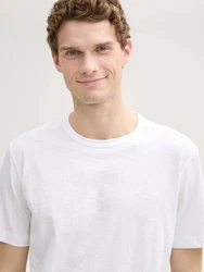 TOM TAILOR T-Shirt mit Logo Stickerei Weiß/Creme