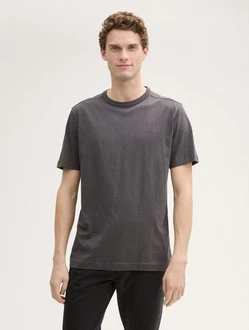 TOM TAILOR T-Shirt mit Logo Stickerei Dunkelgrau/Hellgrau/Grau