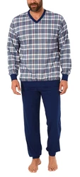 Normann Herren Pyjama lang mit Bündchen Blau/Grau/Hellblau/Dunkelblau