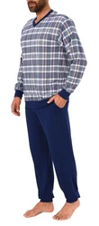Normann Herren Pyjama lang mit Bündchen Blau/Grau/Hellblau/Dunkelblau
