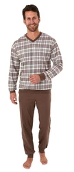 Normann Herren Pyjama lang mit Bündchen Braun/Beige/Khaki/Rot/Grau/Lila