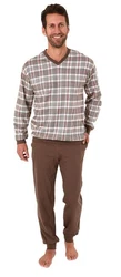 Normann Herren Pyjama lang mit Bündchen Braun/Beige/Khaki/Rot/Grau/Lila
