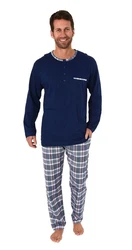 Normann Pyjama Herren Schlafanzug Mix and Match Optik Dunkelblau/Blau/Hellblau