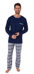 Normann Pyjama Herren Schlafanzug Mix and Match Optik Dunkelblau/Blau/Hellblau