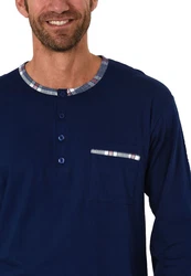 Normann Pyjama Herren Schlafanzug Mix and Match Optik Dunkelblau/Blau/Hellblau