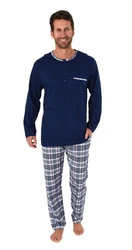 Normann Pyjama Herren Schlafanzug Mix and Match Optik Dunkelblau/Blau/Hellblau