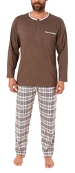 Normann Pyjama Herren Schlafanzug Mix and Match Optik Khaki/Braun/Grau/Dunkelbraun/Lila/Beige/Dunkelrot
