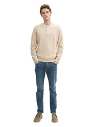 TOM TAILOR Strickpullover Henley Khaki/Beige/Orange/Braun