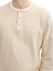 TOM TAILOR Strickpullover Henley Khaki/Beige/Orange/Braun
