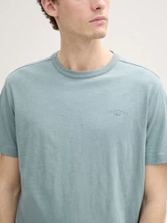 TOM TAILOR T-Shirt mit Logo Stickerei Blau/Grau/Hellblau/Grün
