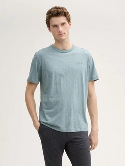 TOM TAILOR T-Shirt mit Logo Stickerei Blau/Grau/Hellblau/Grün
