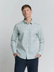 NO EXCESS Langarmhemd Regular Fit Grün/Blau/Hellblau