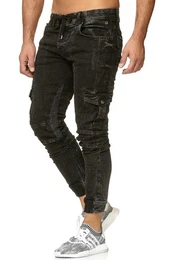 Cargojeans im beliebten Used Look mit Kordelzug - Premium Denim