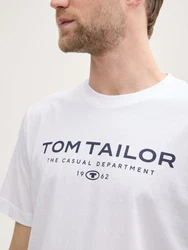 TOM TAILOR T-Shirt aus Baumwolle mit Logo-Print Weiß/Gelb/Grau/Dunkelblau