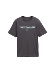 TOM TAILOR T-Shirt aus Baumwolle mit Logo-Print Grau/Dunkelgrau