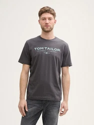 TOM TAILOR T-Shirt aus Baumwolle mit Logo-Print Grau/Dunkelgrau