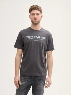 TOM TAILOR T-Shirt aus Baumwolle mit Logo-Print Grau/Dunkelgrau