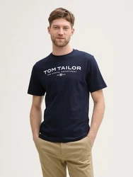 TOM TAILOR T-Shirt aus Baumwolle mit Logo-Print Dunkelblau/Hellblau