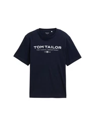 TOM TAILOR T-Shirt aus Baumwolle mit Logo-Print Dunkelblau/Hellblau