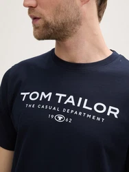 TOM TAILOR T-Shirt aus Baumwolle mit Logo-Print Dunkelblau/Hellblau