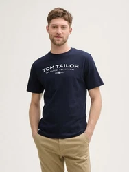 TOM TAILOR T-Shirt aus Baumwolle mit Logo-Print Dunkelblau/Hellblau