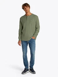 Tommy Jeans Henleyshirt TJM REG WAFFLE HENLEY LS TEE Dunkelgrün/Grün/Khaki