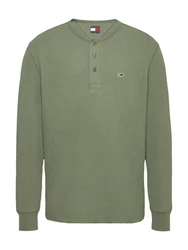 Tommy Jeans Henleyshirt TJM REG WAFFLE HENLEY LS TEE Dunkelgrün/Grün/Khaki