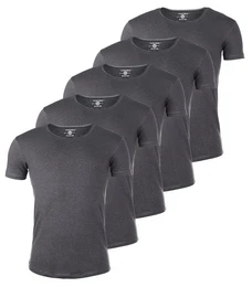 T-Shirt Herren Uni Basic 1702 tief-breit geschnittener Ausschnitt vintage Look (5er-Pack, 5-tlg., 5er-Pack) Rundhalsauschnitt unifarben kurzarm slim fit