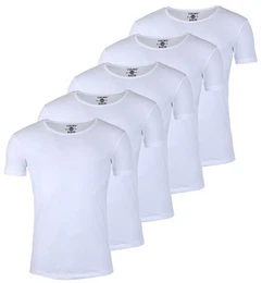 T-Shirt Herren Uni Basic 1702 tief-breit geschnittener Ausschnitt vintage Look (5er-Pack, 5-tlg., 5er-Pack) Rundhalsauschnitt unifarben kurzarm slim fit