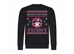 deinshirt Kapuzenpullover Weihnachten muss glitzern Print Motiv Dunkelblau/Schwarz