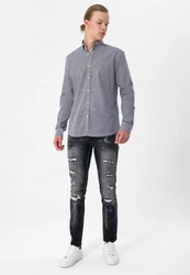 Moxx Paris Blusenshirt Casual Shirts Grau/Dunkelblau/Hellblau