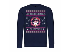 deinshirt Kapuzenpullover Weihnachten muss glitzern Print Motiv Dunkelblau/Blau/Lila