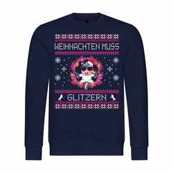 deinshirt Kapuzenpullover Weihnachten muss glitzern Print Motiv Dunkelblau/Blau/Lila