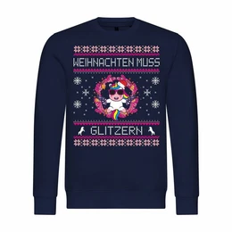 Kapuzenpullover Herren Pullover Weihnachten muss glitzern Einhorn Mit Print Motiv