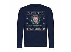 deinshirt Kapuzenpullover Herren Pullover SUPER FEST Mit Print Motiv Dunkelblau/Blau/Hellblau/Silber