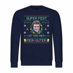 deinshirt Kapuzenpullover Herren Pullover SUPER FEST Mit Print Motiv Dunkelblau/Blau/Hellblau/Silber