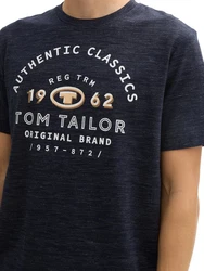 TOM TAILOR T-Shirt mit Logo Print Dunkelblau/Hellblau/Blau