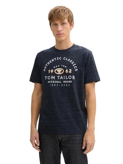 TOM TAILOR T-Shirt mit Logo Print Dunkelblau/Hellblau/Blau