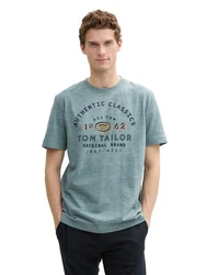 TOM TAILOR T-Shirt mit Logo Print Grau/Blau/Türkis/Grün/Gelb/Hellblau