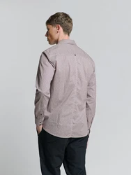 NO EXCESS Langarmhemd Stretchhemd mit Print Bordeaux/Rot/Beige/Braun