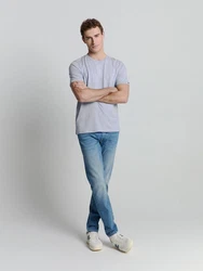 NO EXCESS T-Shirt mit Rundhalsausschnitt Grau/Hellblau